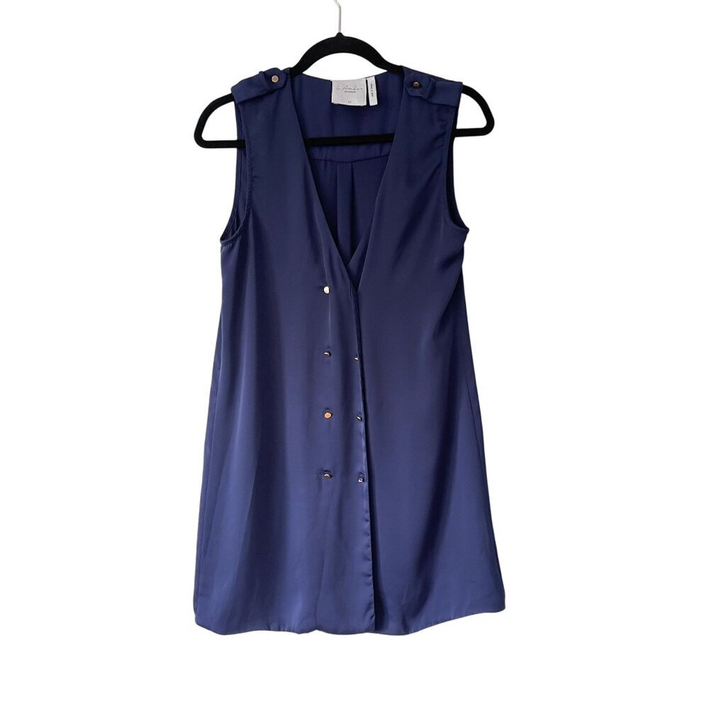 LAcademie Navy Sleeveless V-Neck Button Front Mini Shift Dress Size XS Military